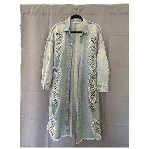 Highway Jeans Distressed Denim Long Jacket Women's Size M Festival Coachella